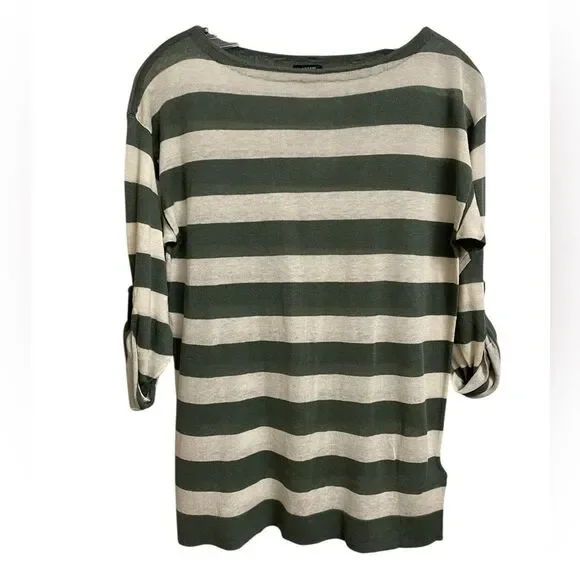 NWOT J. Crew Women's Silk Linen Striped Top Size S Boat Neck Green Ivory Coastal