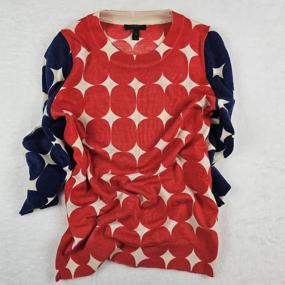 J.Crew Merino Wool Sweater M Red White Blue‎ 4th Celebration Work Office