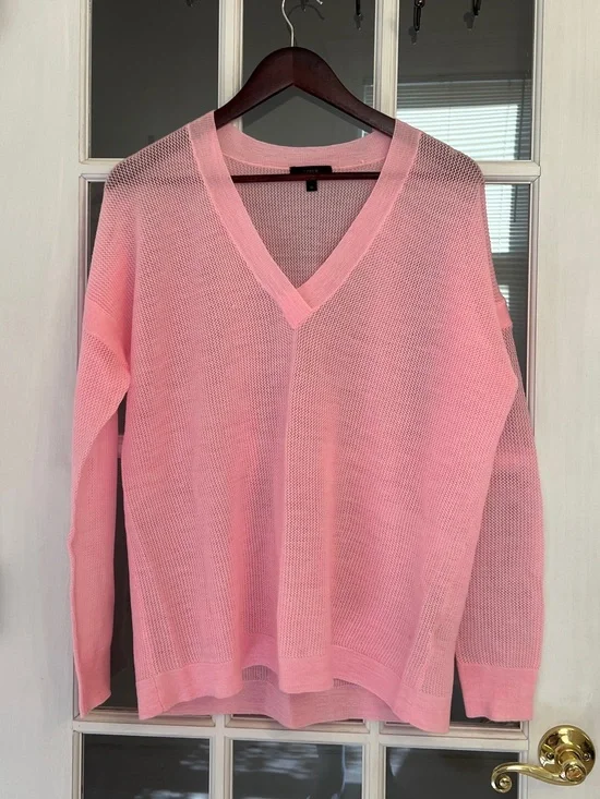 J. CREW Women’s Pink 100% Merino Wool Knit Oversized V-Neck Sweater Size M