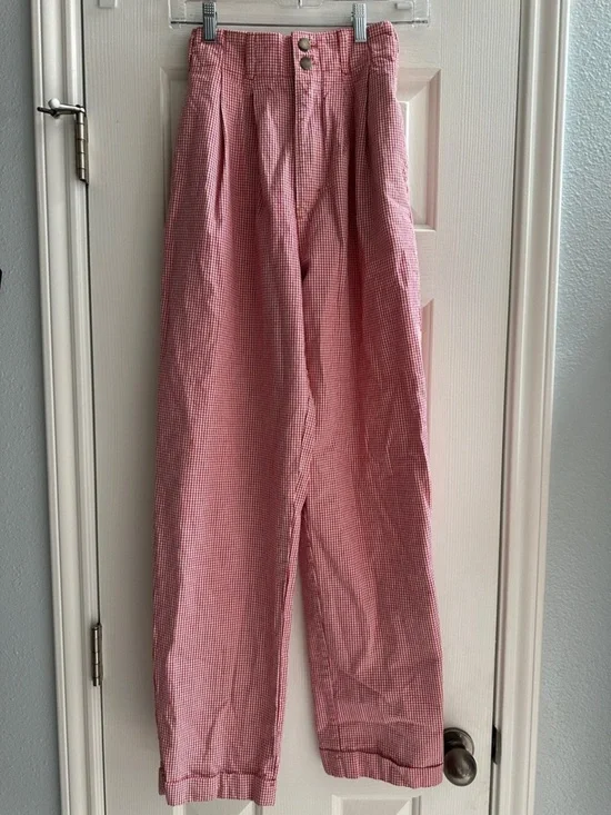 Simply Barbara Vintage Red White Gingham Cotton Pants Small Prairie Cottagecore