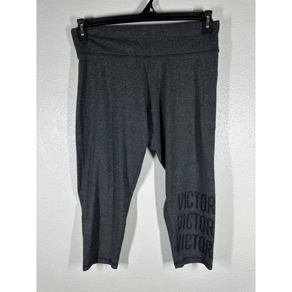 Victoria Sport Leggings Womens Large Gray Capri Foldover Waist‎ Logo Gym Yoga