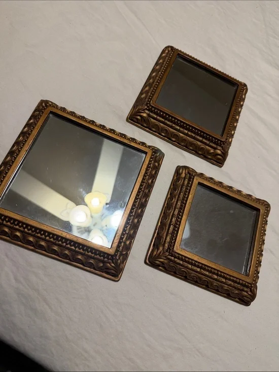 Set of Three Ornate Bronze Square Wall Mirrors