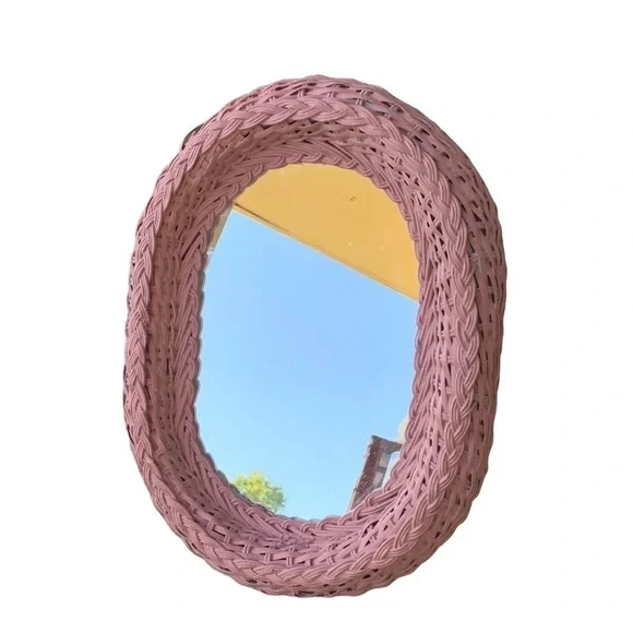 Vintage Cottagecore Wicker Rattan Oval Wall Hanging Mirror