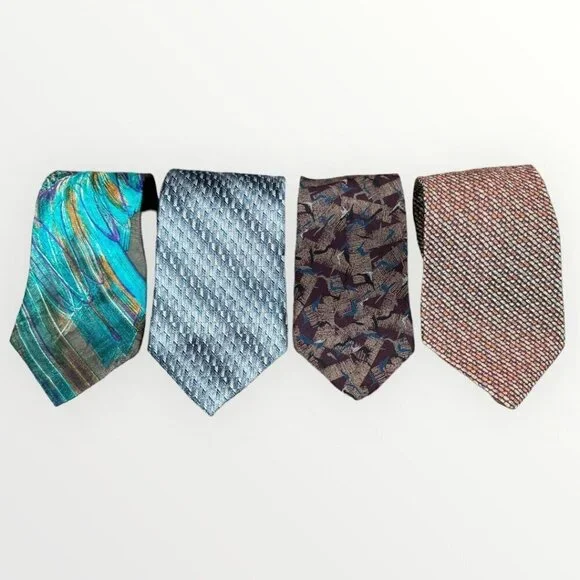 Bundle Silk Ties Lot of 4 Patterned Neckties Multicolor Assorted Brands