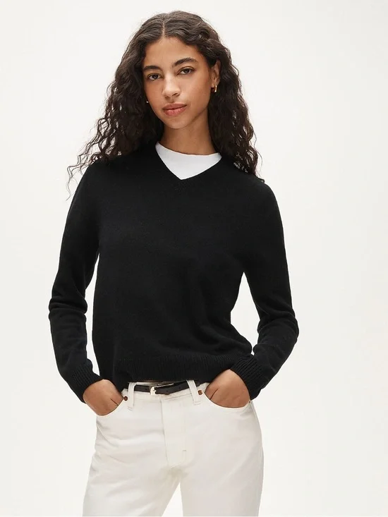 J. Crew Cashmere high V-neck sweater in Black Size XS NWT