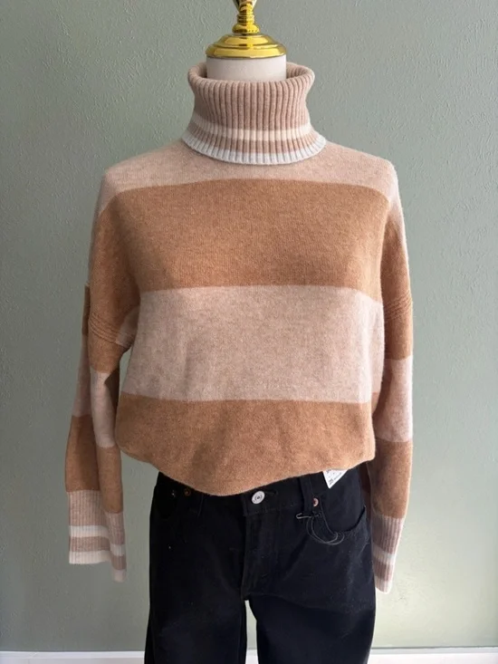 J.Crew Striped turtleneck sweater in Supersoft yarn - beige stripe XS
