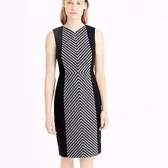 J. Crew Black Gray Chevron Sleeveless Shift Business Wool Blend Dress E1556