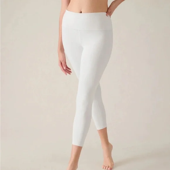 Athleta-S-white-ultra high-rise elation 7/8 tights, stash pocket, leggings.