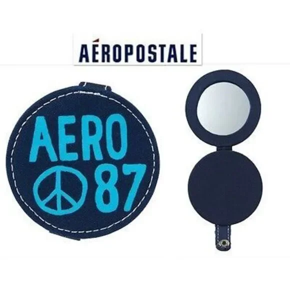 NWT Vintage Aeropostale Y2K Round Blue / AQUA Snap Closure Mirror Super Cute