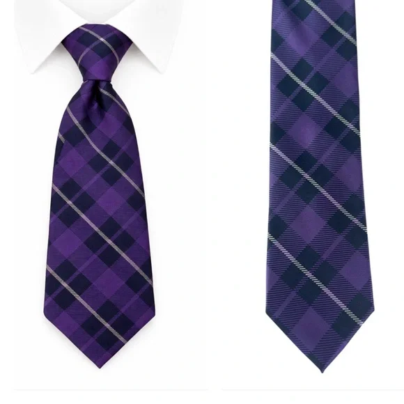 Jones NY Mens Plaid Neck Tie Quiet Luxury Old Money Career Purple