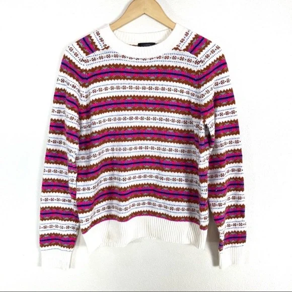 J. Crew Striped Fair Isle Crewneck Sweater Pullover Women’s Sz‎ Large NWOT