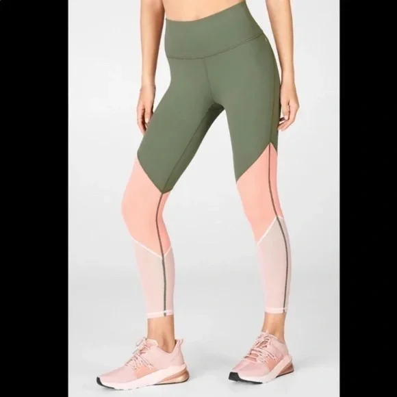 Fabletics Zone High-Waisted 7/8 Leggings (Green/Pink, Size XS)‌‌‌‌