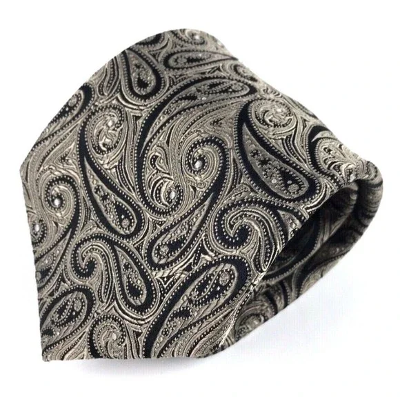 Chaps Ralph Lauren Men's Tie 100% Silk Light Brown Tan Black Paisley Necktie 58