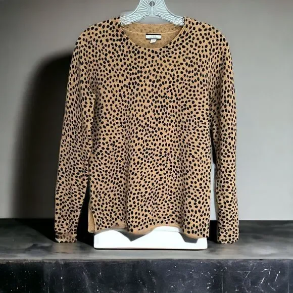 J. Crew 100% Cashmere Sweater - Cheeta Print - XS- MINT Condition