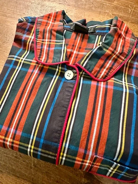 J.Crew Plaid Button Front Blouse Red Trim Cotton Preppy Tartan Shirt Classic