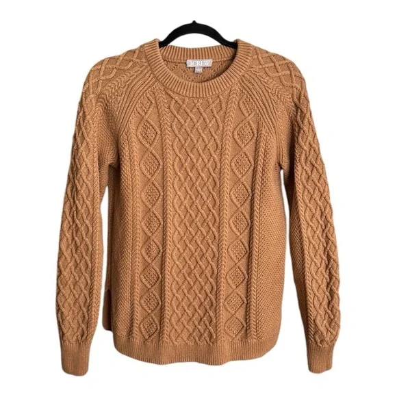 J. CREW Cable Knit‎ Sweater Cotton Fisherman Chunky Tan, Size Small