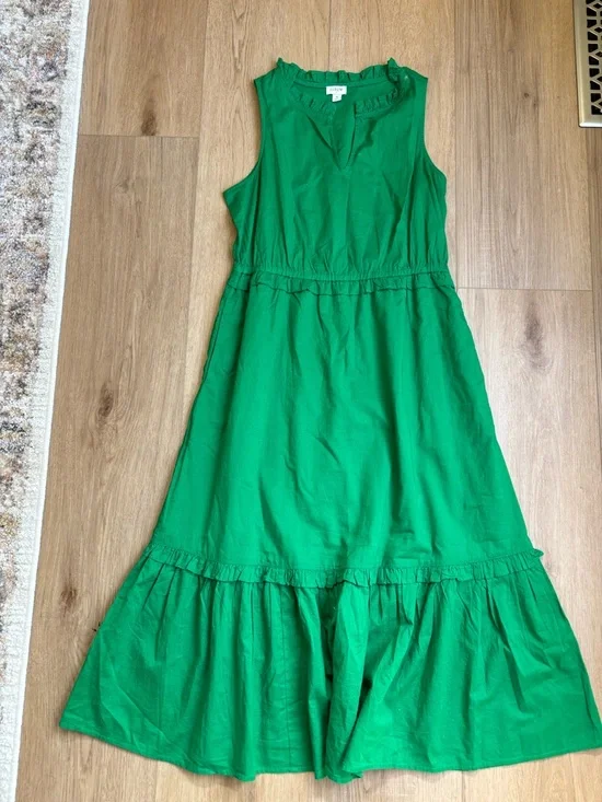Cotton Spring Wedding Guest Dress Green Ruffle Hem Women's Maxi Size 6 J. Crew