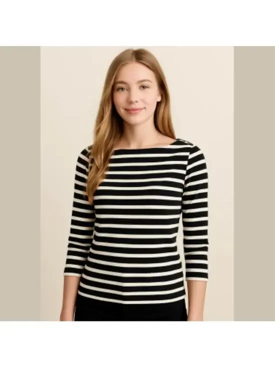J. CREW Black & White Stripe 3/4 Sleeve Shirt XXS