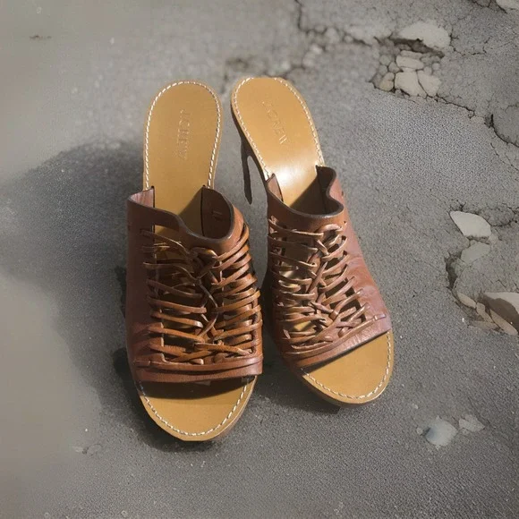 J. CREW MARLOW HUARACHE MULES Leather Light Blush 3.5