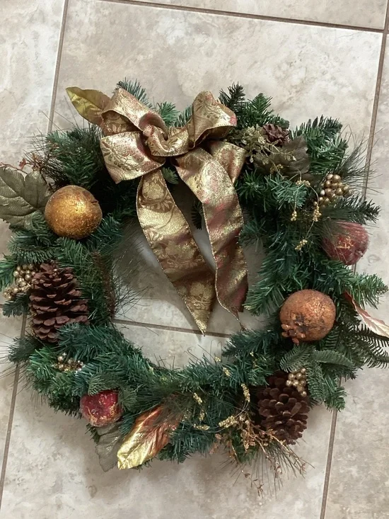 22” Pine Holiday Wreath with faux fruit