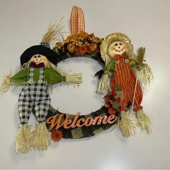 Fall Harvest Scarecrow Welcome Wreath 15