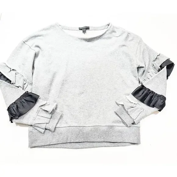 J. Crew Tiered Ruffle Sleeve Crew Neck Sweater Gray Size Small