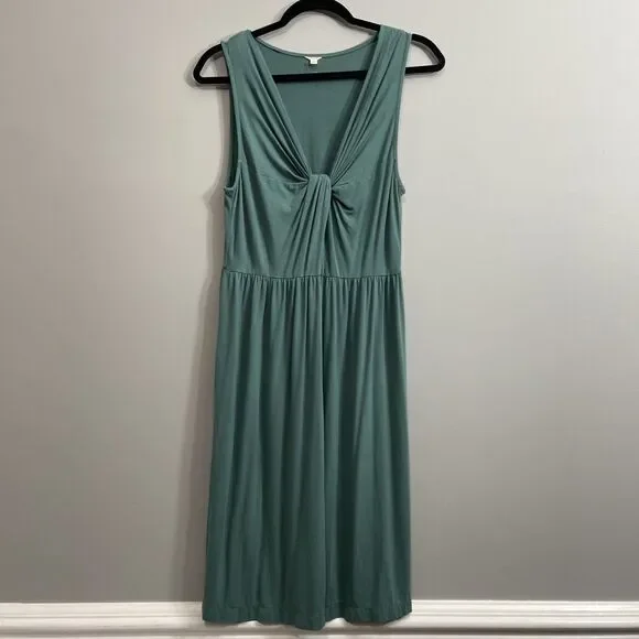 J.Crew Women's Green Maxi Dress Large Sleeveless Front Knot Jersey Summer Casual