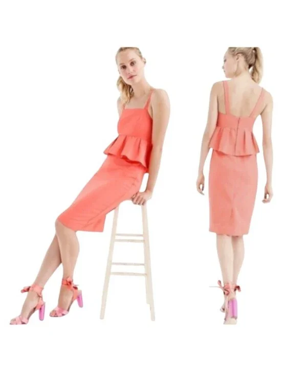J. Crew Classic Silk Faille Peplum Dress Coral Pink