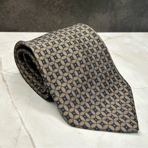 Nautica 57.5” Silk Tan and Blue Geometric Tie
