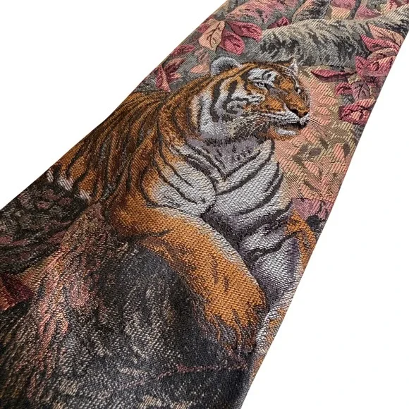 VTG Rare Christian Dior Monsieur Tiger Tapestry Silk Tie Mens Wildlife Safari
