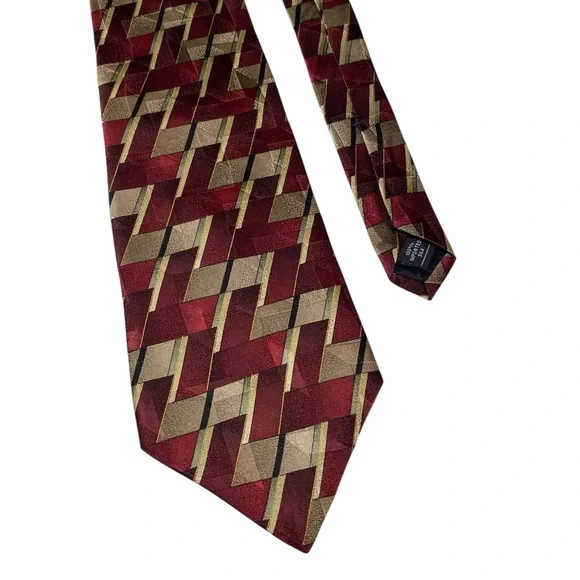 Stafford Mens Silk Tie Quiet Luxury Old Money Geometric Red‎ Gold Career …