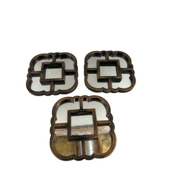 Unbranded Wall Mirrors 7.5in Bronze Beaded Quatrefoil Accent Set of 3 Home Decor