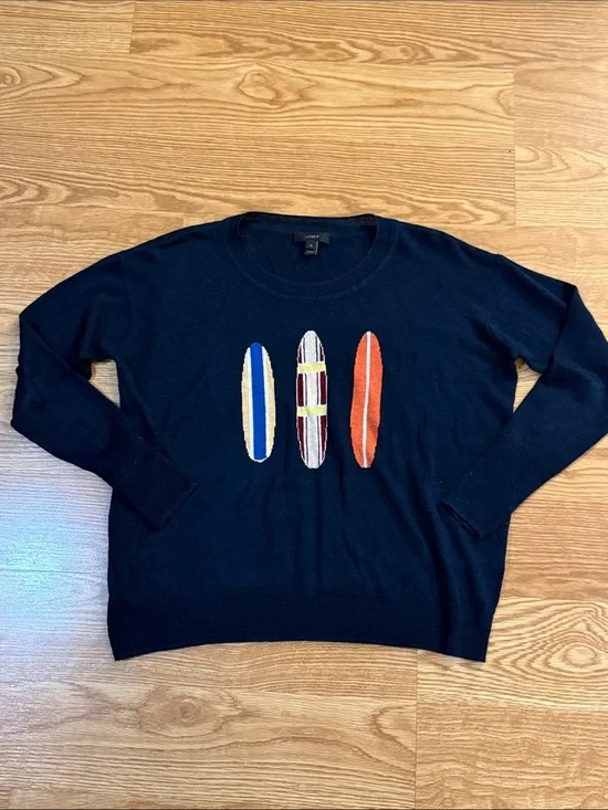 J. Crew Crewneck Sweater with Surfboard Stripe Motif