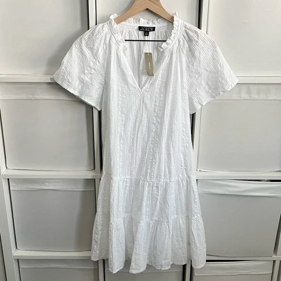 J. Crew Ruffle Trim Tiered Mini Dress White
