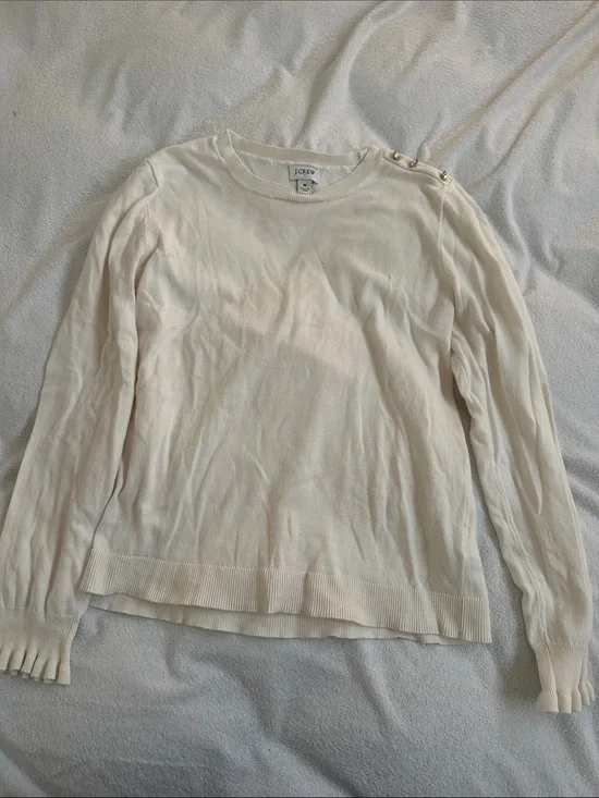 J. Crew Cream Crewneck Sweater with Shoulder Buttons
