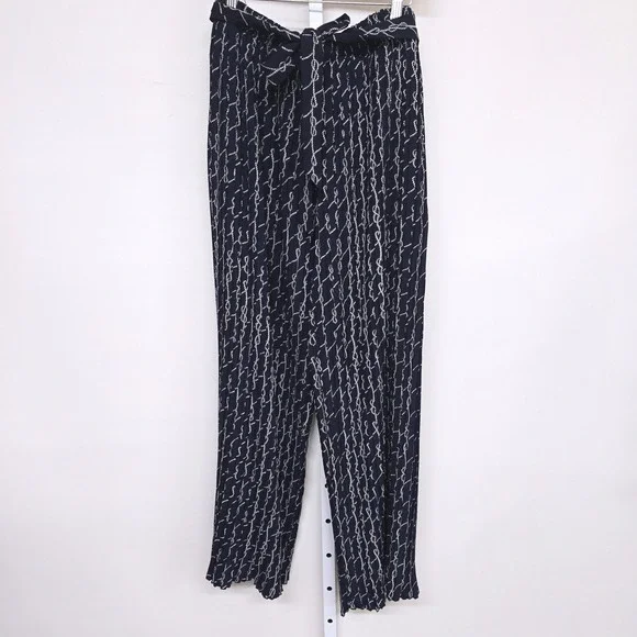 Alice Blue Navy Rope Print Pleated Wide Leg Belted Palazzo Pants Size L