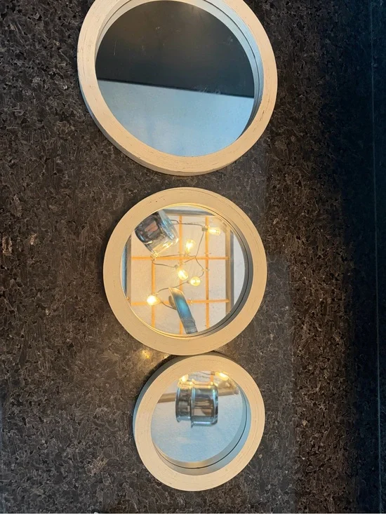 White Round Triple Wall Mirrors - Decorative Set