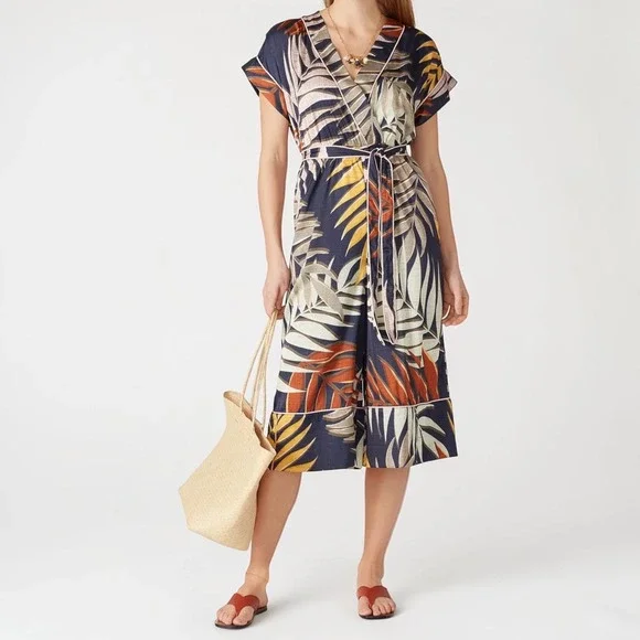 Hutch Jess Tropical Palm Print Jumpsuit M Resortcore Coastal Luxe Vacation Chic