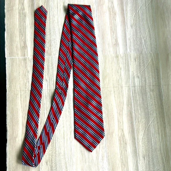 Nautica Red and Blue Striped Men's Silk Tie
