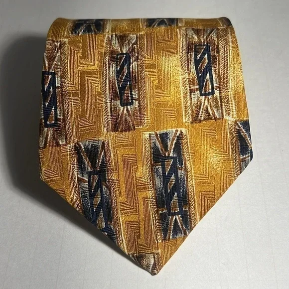 👨🏻‍💼Ferrell Reed for Nordstrom mustard with blue pattern tie Vintage