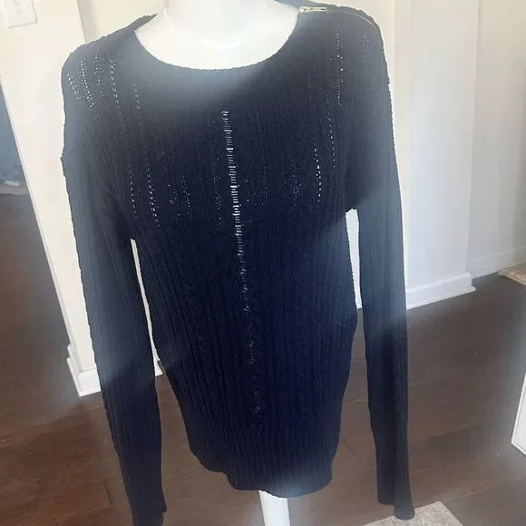 J. Crew Classic Navy Cable Knit Crewneck Sweater L