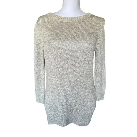 J. CREW Women's Sweater Sz Small Oatmeal Knit Ribbed Collar Hem Wrist Soft NEW