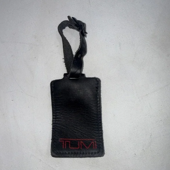 Tumi Black Red Logo Leather Luggage Bag ID Name Tag 3.5