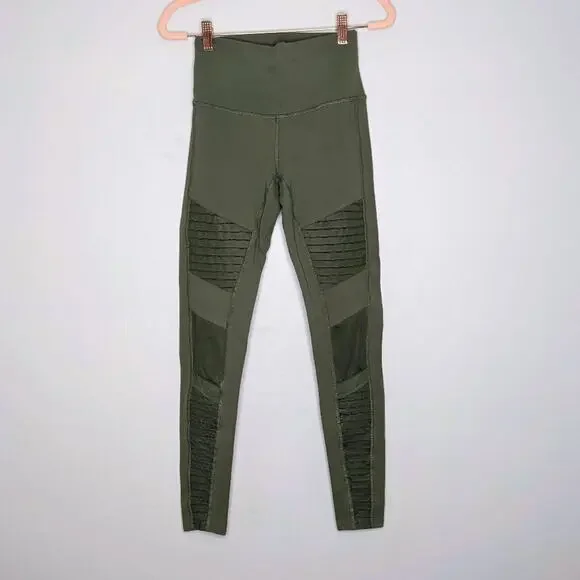 Alo Green Compression Moto Leggings Sculpting Figure Flattering Size S