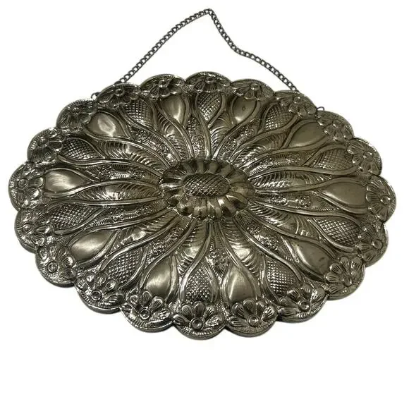 Bedo 900 Coin Silver Turkish Wedding Oval Hanging Mirror Embossed Art Deco
