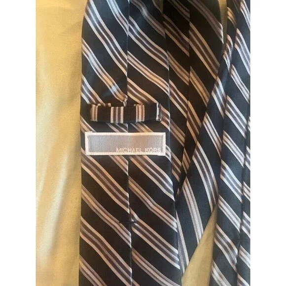 Michael Kors Silk Tie Black, White, and Grey Stripe 3.25 X 58