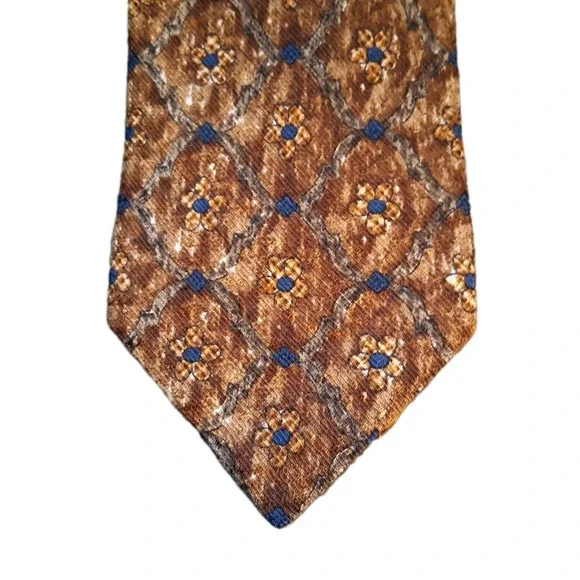 Ermenegildo Zegna Paisley Brown Geometric Made in Italian Silk Tie 56