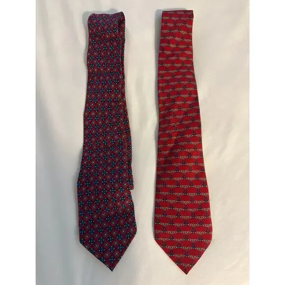 Fumagalli’s‎ Vintage 100% Silk Red Preppy Chain Floral Lot of Ties