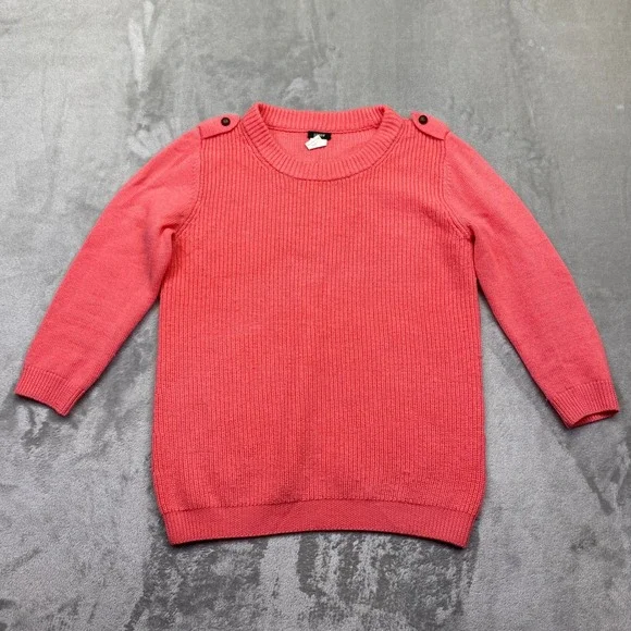 J.‎ Crew Coral Pink 100% Merino Wool Sweater Button Shoulder Detail Size S Boho