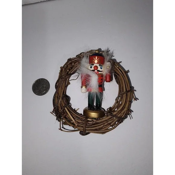 Small Grapevine Wreath‎ with Nutcracker inside Christmas Tree Ornament